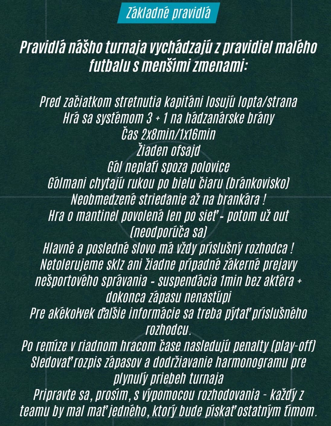 Základné pravidlá futbalového turnaja